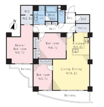 【間取り】
広々100㎡の南向き角部屋です!
充実した収納や室内設備をご利用いただけます♪
