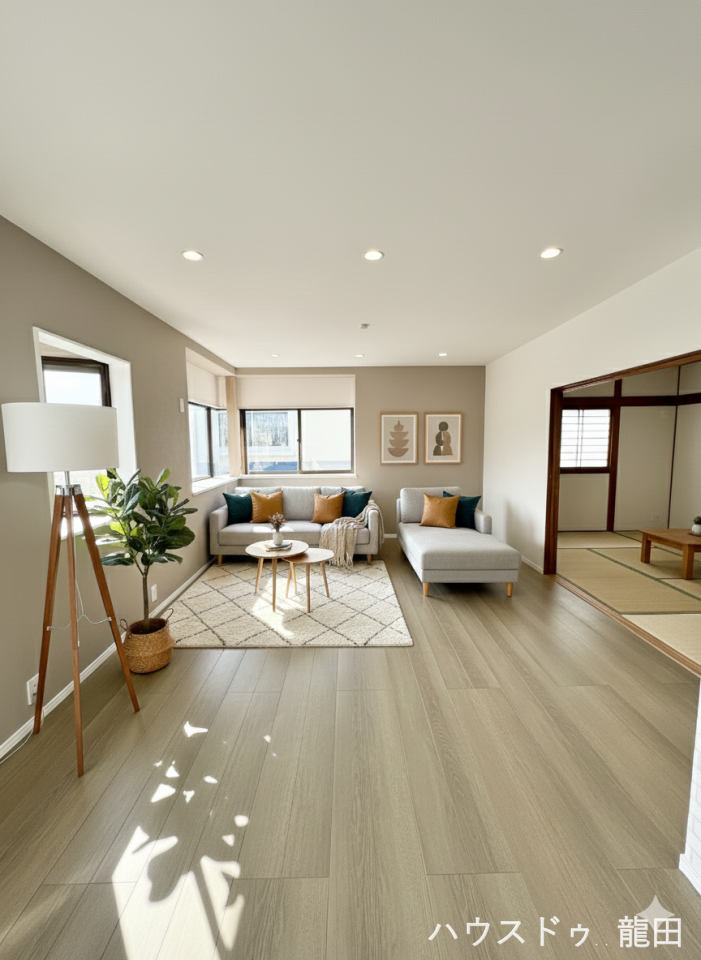 【リビング】
■□■リビング■□■
リビング18.6帖横には和室もあります
※家具を入れたイメージ写真です