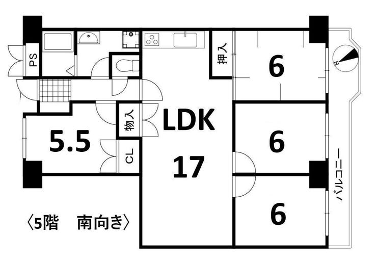 【間取り】
広々17帖リビング。
各居室からは、高速道路が見下ろせます