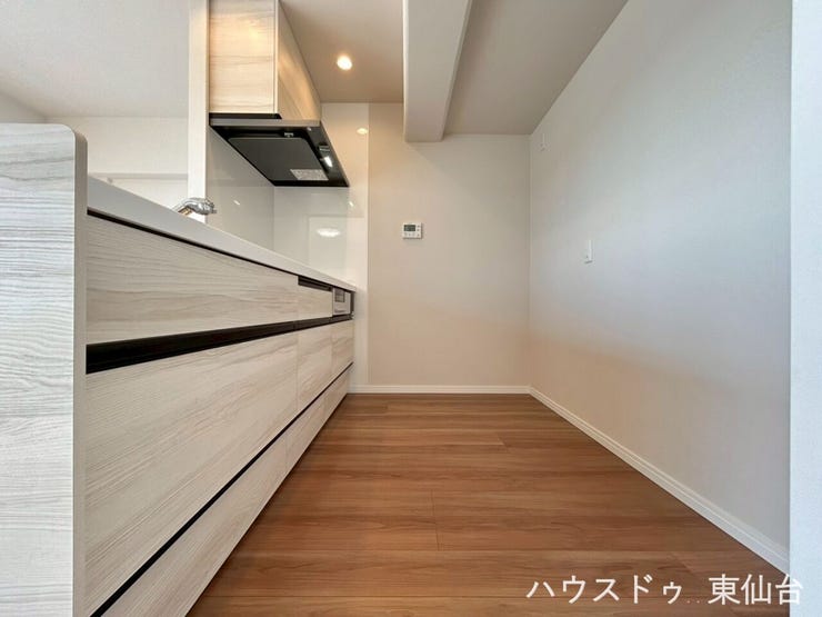 キッチンスペースは広々としてお好みでカップボードや大型冷蔵庫も置けますね♪