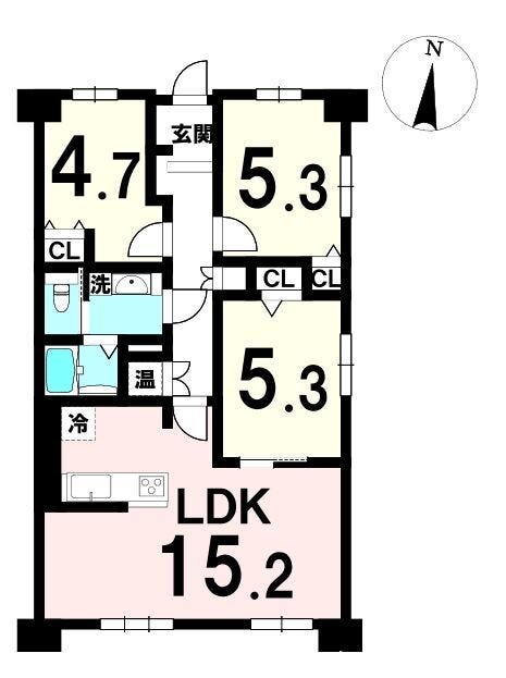 【間取り】
専有面積67.57㎡ バルコニー面積9.58㎡ 3LDK