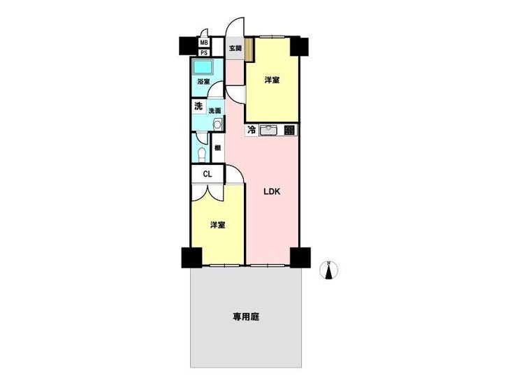 【間取り】
専用庭付きです。ガーデニングやお子様の遊び場など、様々なシーンに便利です。