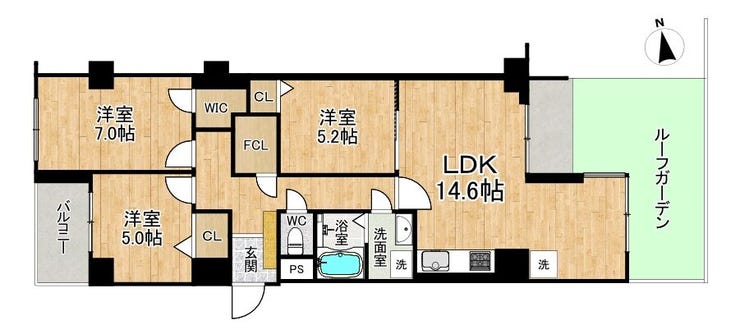 【間取り】
■3LDK■専有面積77.88㎡■バルコニー面積4.20㎡■ルーフガーデン面積20.44㎡