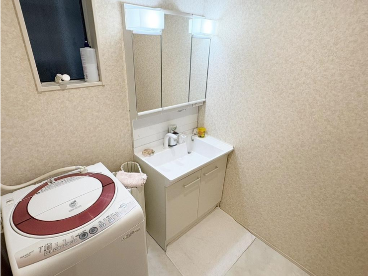 三面鏡の裏と洗面台の下に収納があり、スッキリ片付きます