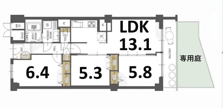 【間取り】
専用庭付き★室内全面リノベーション済みの3LDKのお部屋★全居室収納スペースあり♪