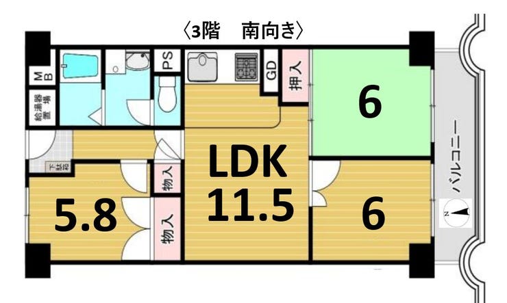 【間取り】
南向きのとても明るい間取りです!
