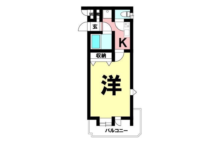 【間取り】
1K、東南向きバルコニー【専有面積23.48㎡】