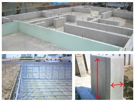 【point2】~強い躯体 ベタ基礎~床面と立ち上がり部分が一体となる強固なベタ基礎工法。鉄筋はあらかじめ工場でつくることで現場加工による精度のバラツキもなくしています。