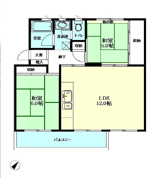 【間取り】
専有面積48.85平米、バルコニー面積6.00平米~2LDK