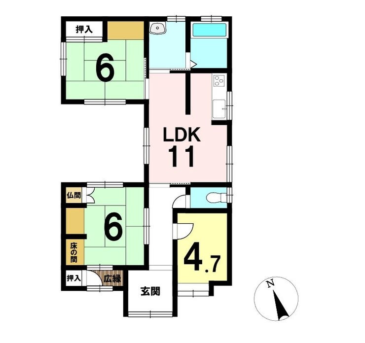 【間取り】
2部屋の和室は畳の部屋は、客間、寝室、食事スペースなど、用途に合わせて簡単に使い分けることができます!