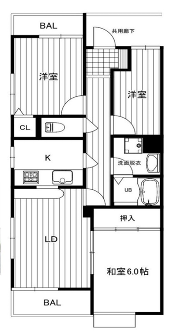 【間取り】
専有面積54.42平米、バルコニー面積2.20平米の3LDK