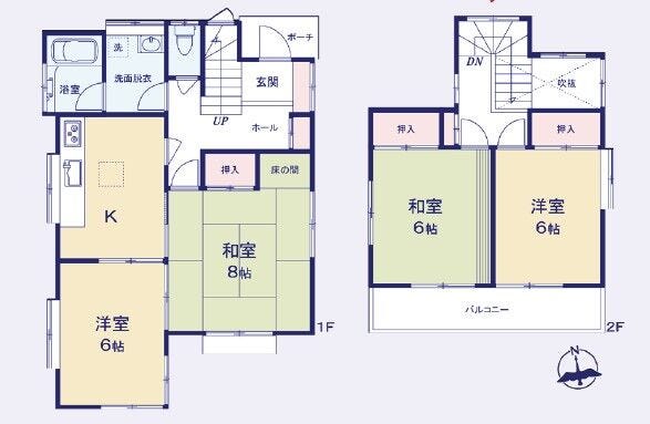 【間取り】
土地面積109.14平米、建物面積83.43平米~4DK