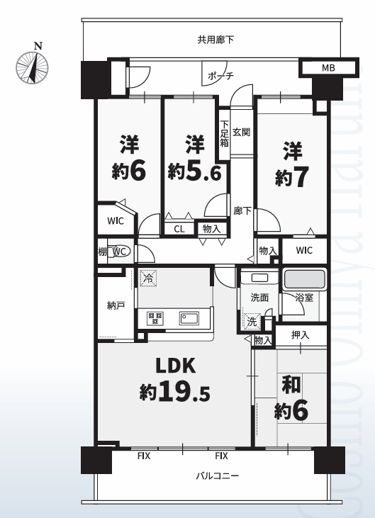 【間取り】
専有面積101.08平米、バルコニー面積16.60平米の4LDK+S