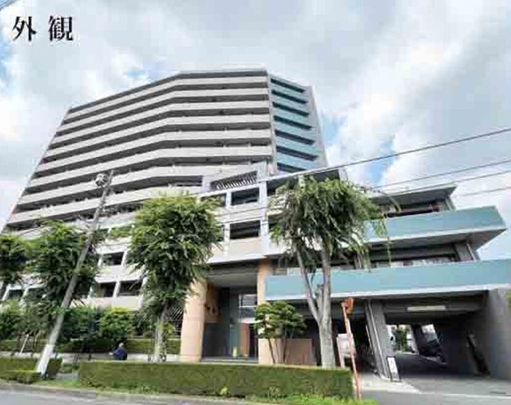 【外観】
「キャッスルメジェール川越デュオステージ」13階建てマンション、東武東上線「鶴ヶ島」駅徒歩8分の立地