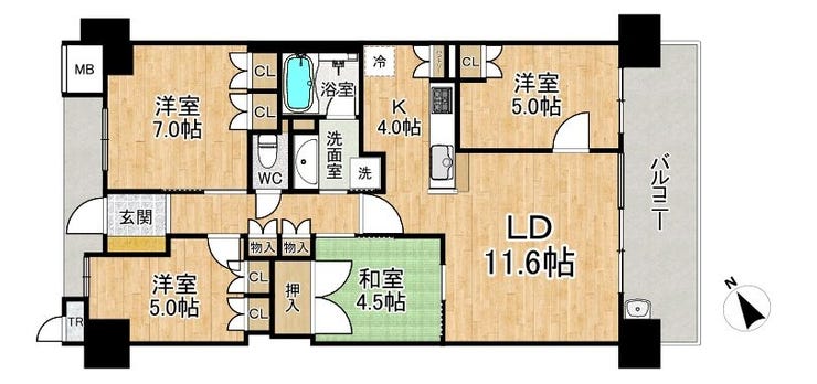 【間取り】
■4LDK■専有面積80.90㎡■バルコニー面積12.92㎡