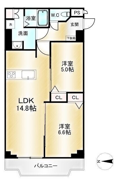 【間取り】
■2LDK■専有面積59.36㎡■バルコニー面積6.75㎡