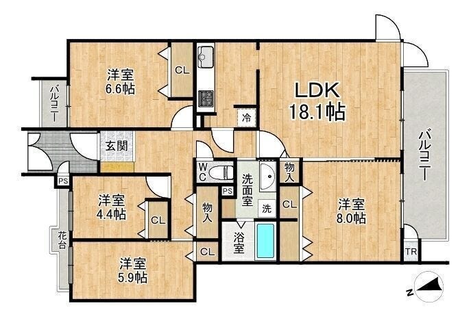 【間取り】
■4LDK■専有面積99.96㎡■バルコニー面積12.36㎡