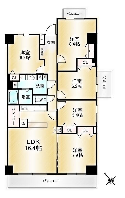 【間取り】
■4SLDK■専有面積109.47㎡■バルコニー面積15.34㎡