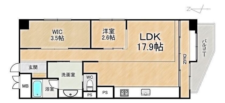 【間取り】
■1LDK■専有面積59.80㎡■バルコニー面積5.66㎡