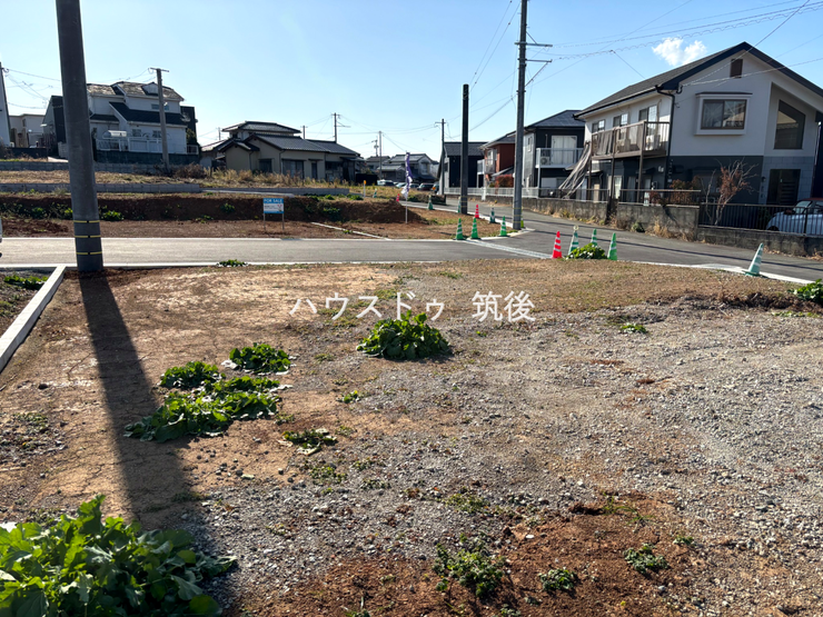 敷地内から見た前面道路の様子。駐車計画もしやすいゆったりとした道路幅です。