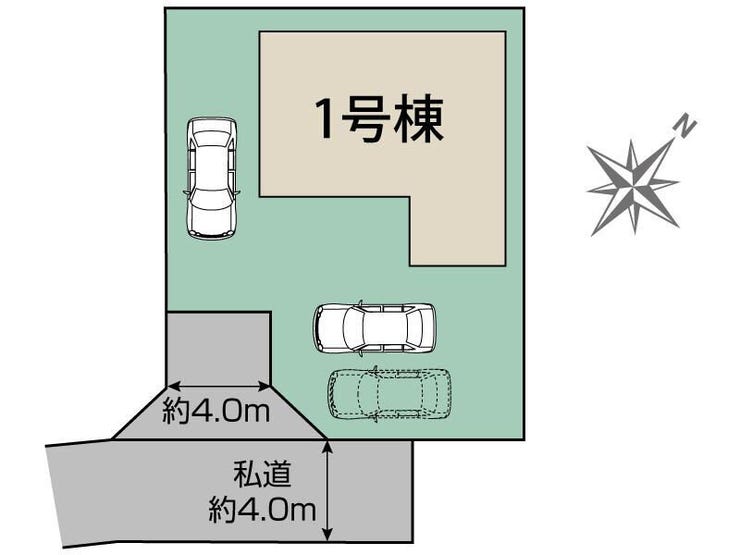 ■□■区画図■□■
1号棟
土地面積:216.94㎡(65.62坪)
建物面積:110.33㎡(33.37坪)