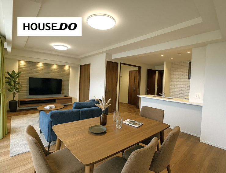 【ダイニングキッチン】
19.5帖の広々LDK!リビング収納もあり、お部屋がすっきり片づけられます♪
※AIでインテリアを配置したイメージ図です