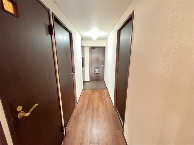 リビングから見た廊下スペースです。ダークな色合いの建具で、落ち着いた印象に
(2025年11月17日撮影)