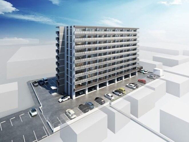 【外観完成予想図(鳥瞰図)】※周辺の建物等を簡略化・省略して描いており実際とは多少異なります。