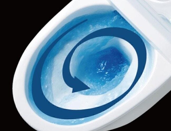 【パワーストリーム洗浄】強力な水流が便器鉢内のすみずみまで回り、少ない水でもしっかり汚れを洗い流します。(同仕様・概念図)