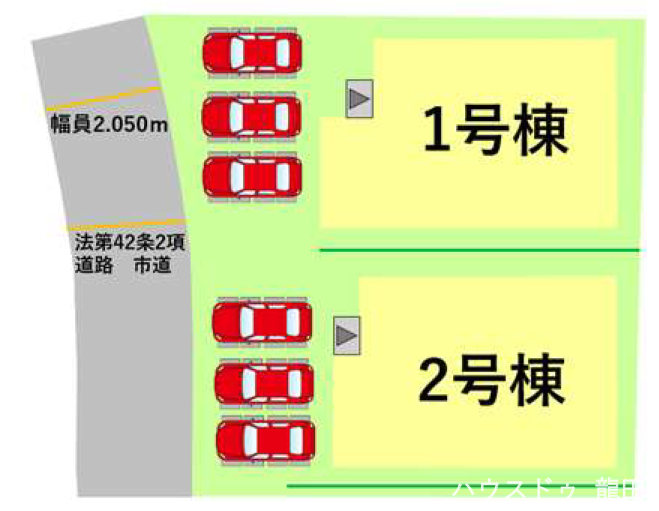 ■□■区画図■□■
1号棟
土地面積:132.33㎡
建物面積:105.16㎡