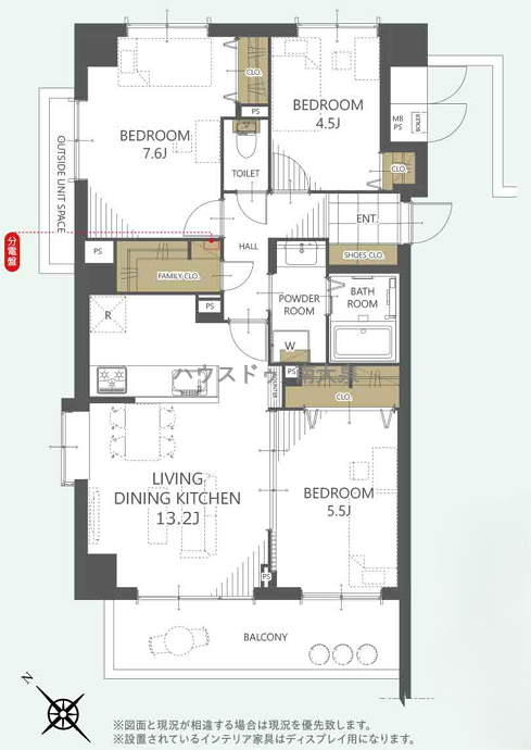 【間取り】
3LDK、専有面積73.46㎡、バルコニー面積8.85㎡