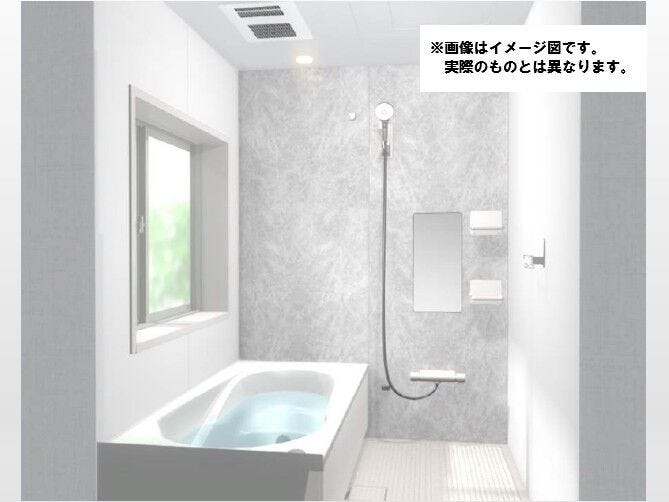 スイッチ付シャワーヘッドで節水。マグネットアイテムを使って浮かせる収納も可能なLIXIL製ユニットバスを採用!足元が冷ヤッとしない床もポイントです!