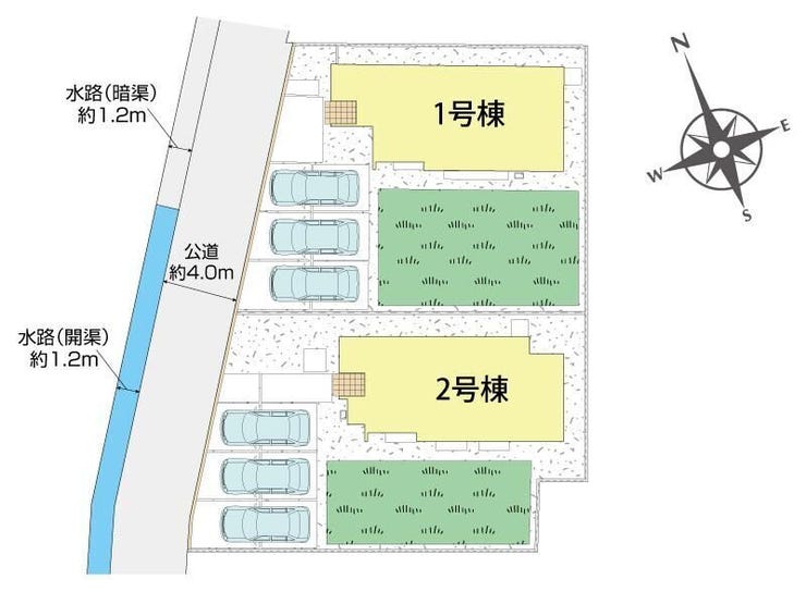 駐車は並列で3台駐車可能です。日当たり、通風良好です♪前面道路は幅4m、間口は広くお車の入出庫も楽々です♪外構工事費込みの販売です。(中央市西花輪 新築建売住宅)