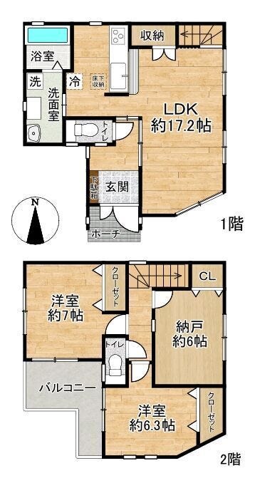 【間取り】
■2階建■2LDK+S■土地面積80.62㎡■建物面積89.22㎡