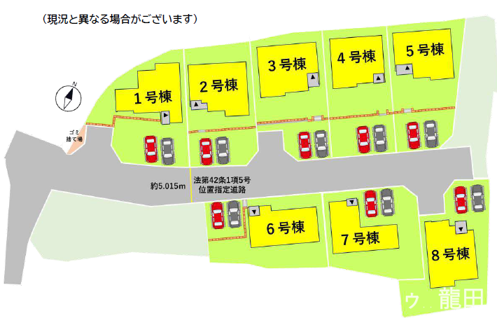 ■□■全体区画図■□■
1号棟
土地面積:203.67㎡
建物面積:114.68㎡