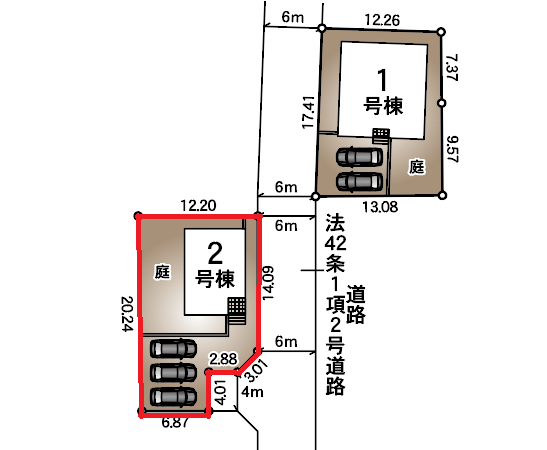 ■□■2号棟■□■車3台並列駐車可能