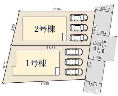 【外観】
2区画 3台駐車できます!(車種による)