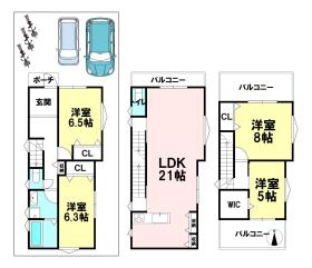 【間取り図】
土地27,800,000円
建物26,791,034円
４LDK 建物延床115.02㎡