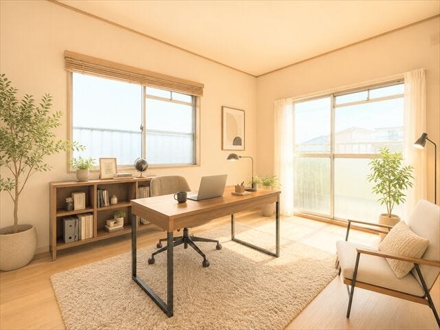 明るさを期待できる二面採光。
また通風も期待できるので、一年を通して過ごしやすい室内です。