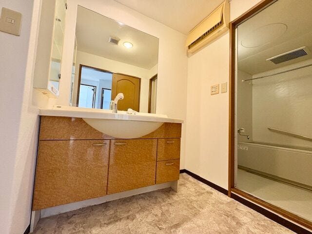 鏡が大きくてお出かけの支度に便利。お手入れしやすい工夫や収納を備えているためストックしておきたい高さのあるものから小物まで幅広く収納することができますね♪