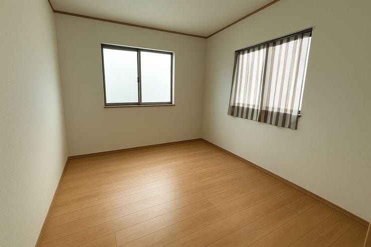 2 面採光で明るいお部屋です。お子様の一人部屋デビューにもいいですね♪
【※画像はAI加工により荷物等を消去しています。】