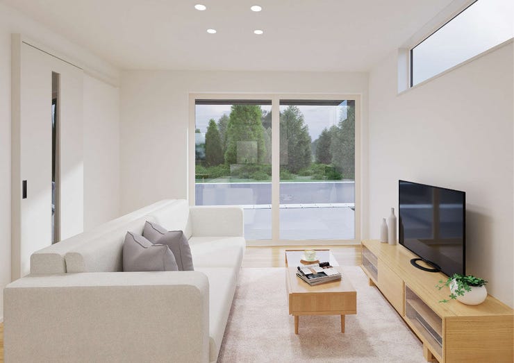 3面に窓を設けたことで光がたっぷり入り、吹き抜けと合わさって実際以上に広がりを感じられる、明るく開放的なLDKです。