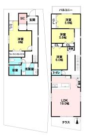 【間取り図】
※標準仕様
●長期優良住宅●耐震等級３
●断熱性等級５●一次エネルギー６
●LDK天井高２．８ｍ
●屋上テラス７帖（プライベートな屋外空間）
●床暖房（３か所）