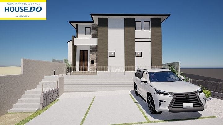 【外観】
1号棟完成イメージです♪
2026年4月完成予定
◎3台並列駐車可
◎LDK広々18.5帖!
◎SICやWIC3か所有♪