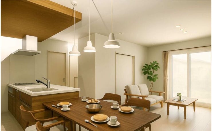 21.1帖の広々リビングとい客間としても使えるよう和室を1階に完備。