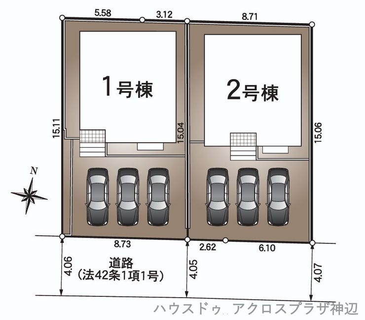 【区画図】セカンドカーにも便利な駐車3台可