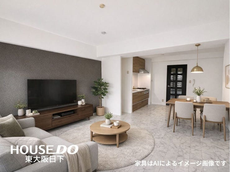 【リビング】
●2DKを1LDKに変更しています♪●玄関ホール、リビング、廊下に上品な大理石調♪全室壁・天井クロス張替済●ペット飼育可能(規約あり)●関西スーパー日下店、徒歩約1分♪●万代石切店徒歩約4分♪