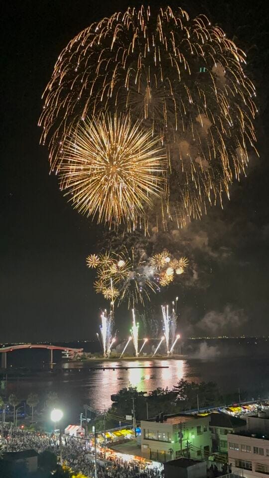 室内からの木更津みなと祭り花火大会鑑賞♪