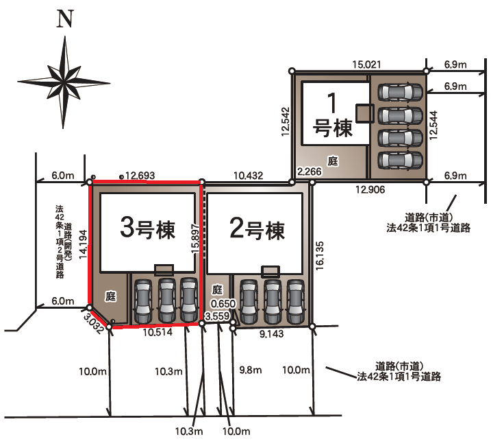 ■□■3号棟、車3台駐車可能■□■