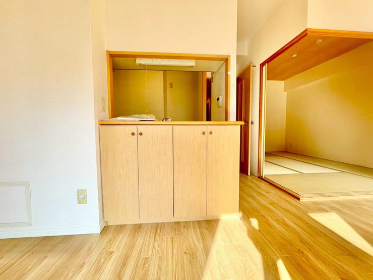 キッチン裏にはお皿などを収納しておける